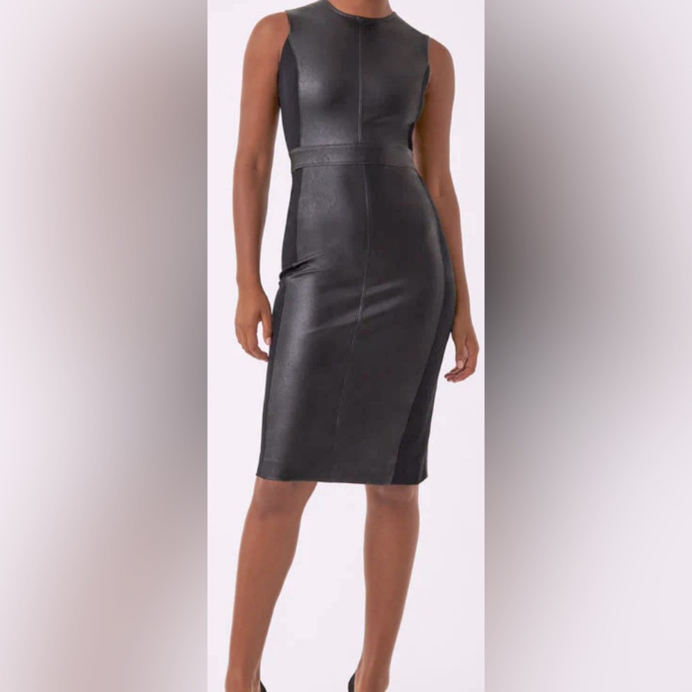 Spanx Leather-Like Combo Sheath Dress Black Sleeveless Bodycon 2X NWT‎